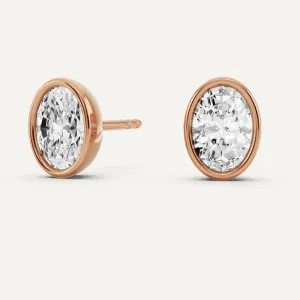 1 1/2 ctw Oval Diamond Bezel Set Solitaire Stud Earrings