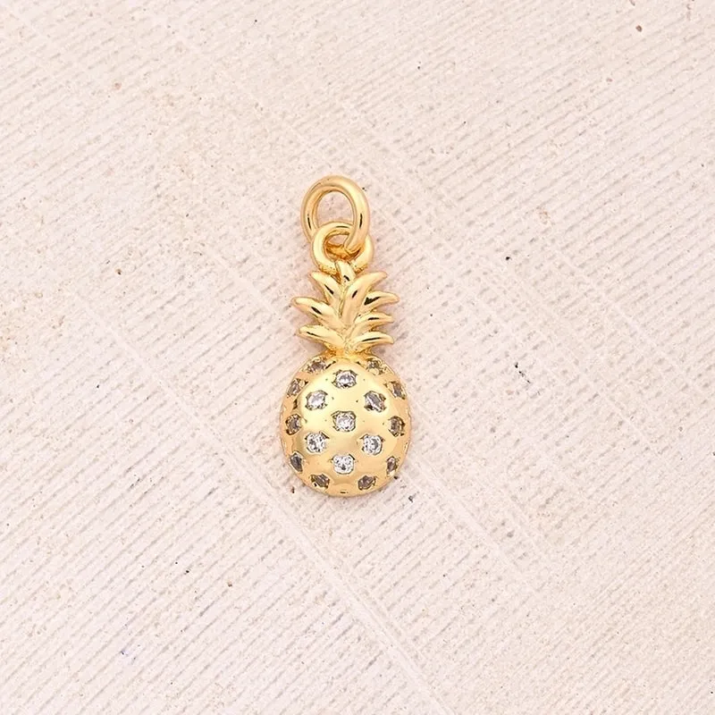 1 Pc/Package 13x13mm 13x6mm 13x9.5mm Hole 2~2.9mm Hole 3~3.9mm Copper Zircon 18K Gold Plated Cherry Pineapple Polished Pendant