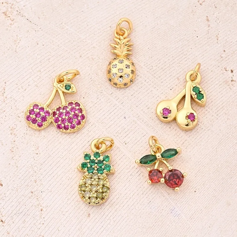 1 Pc/Package 13x13mm 13x6mm 13x9.5mm Hole 2~2.9mm Hole 3~3.9mm Copper Zircon 18K Gold Plated Cherry Pineapple Polished Pendant