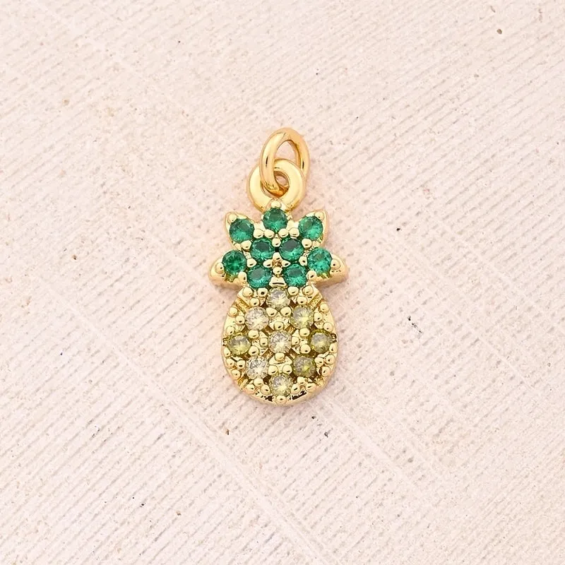 1 Pc/Package 13x13mm 13x6mm 13x9.5mm Hole 2~2.9mm Hole 3~3.9mm Copper Zircon 18K Gold Plated Cherry Pineapple Polished Pendant