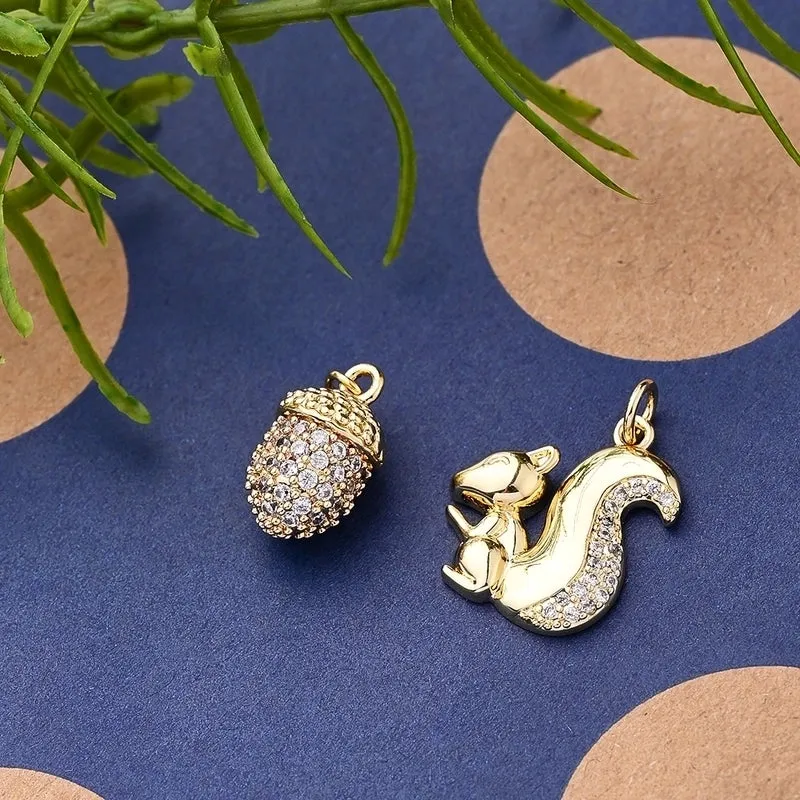1 Pc/Package 16x9mm 19.5x17mm Hole 2~2.9mm Hole 3~3.9mm Copper Zircon Gold Plated Pine Cones Squirrel Polished Pendant