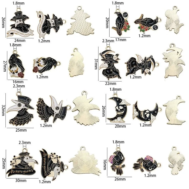 1 Piece 17 * 20mm 25*32mm 30*25mm Alloy Crow Moon Pendant