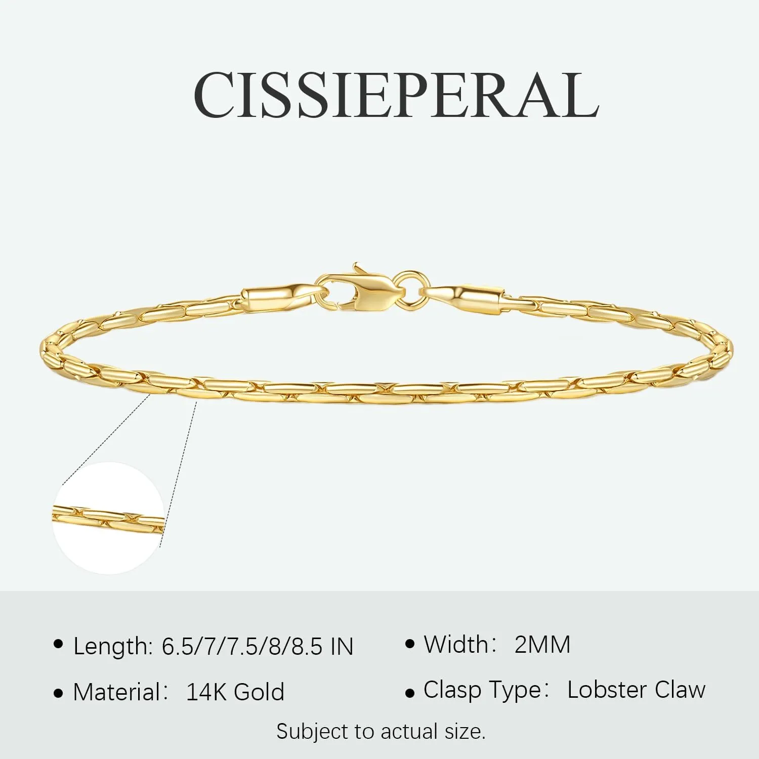 14K Gold Bracelets for Women Gold Bracelets for Women Delicate Link Chain Bracelet for Men Available in 5 Sizes (6.5, 7, 7.5, 8, 8.5in)