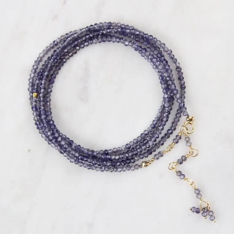 14k Iolite Wrap Bracelet & Necklace with 18K Hex Bead