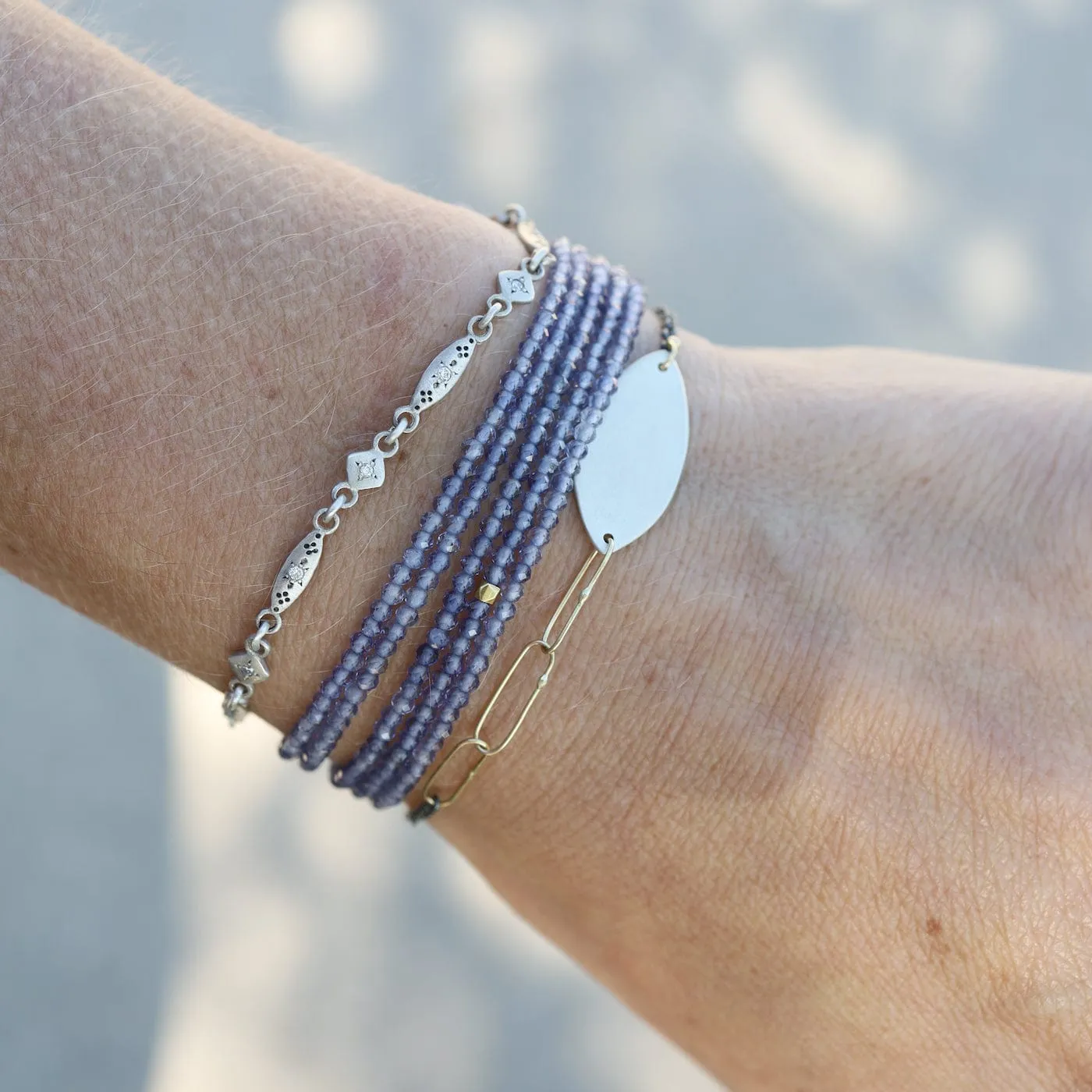 14k Iolite Wrap Bracelet & Necklace with 18K Hex Bead
