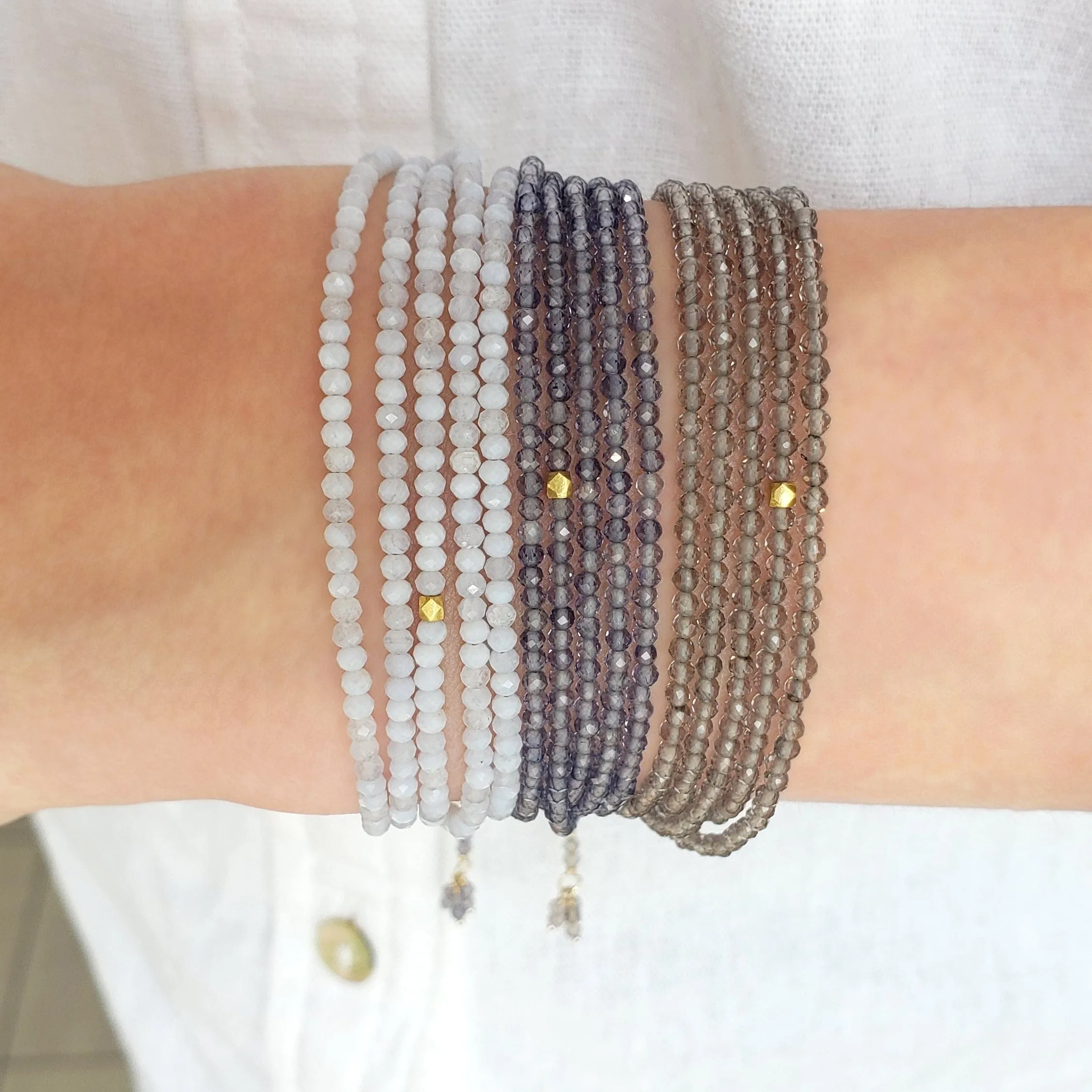 14k Iolite Wrap Bracelet & Necklace with 18K Hex Bead