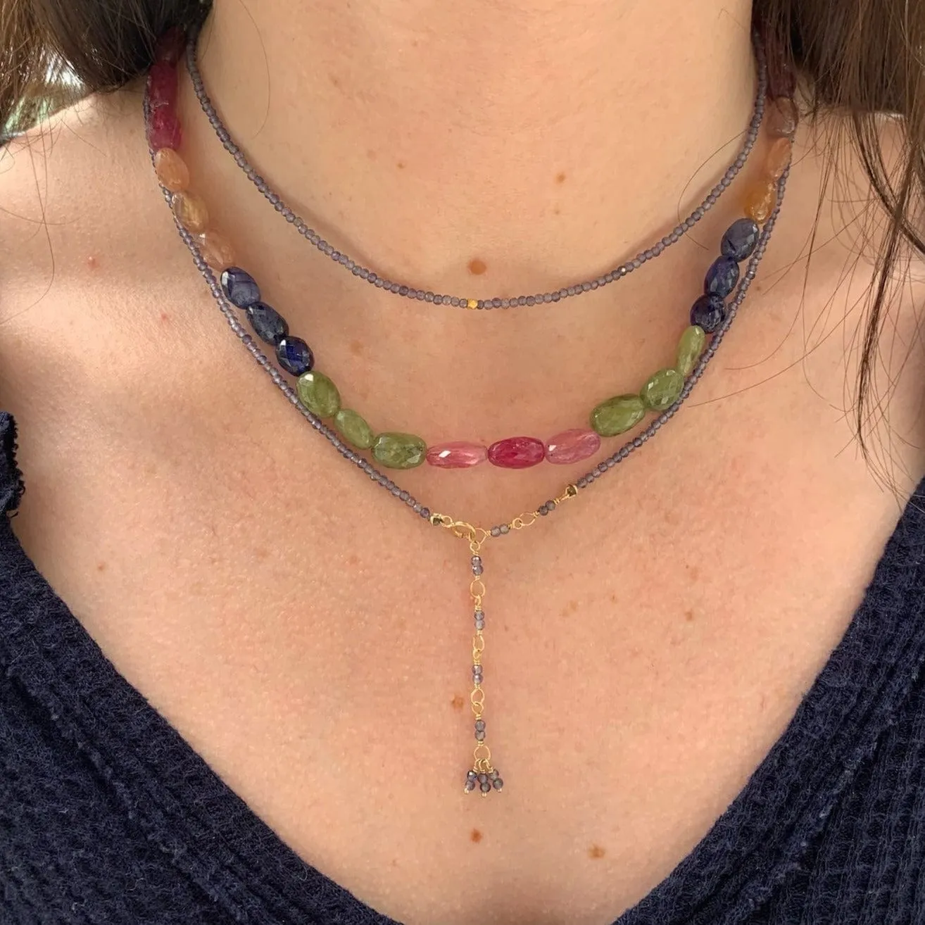 14k Iolite Wrap Bracelet & Necklace with 18K Hex Bead