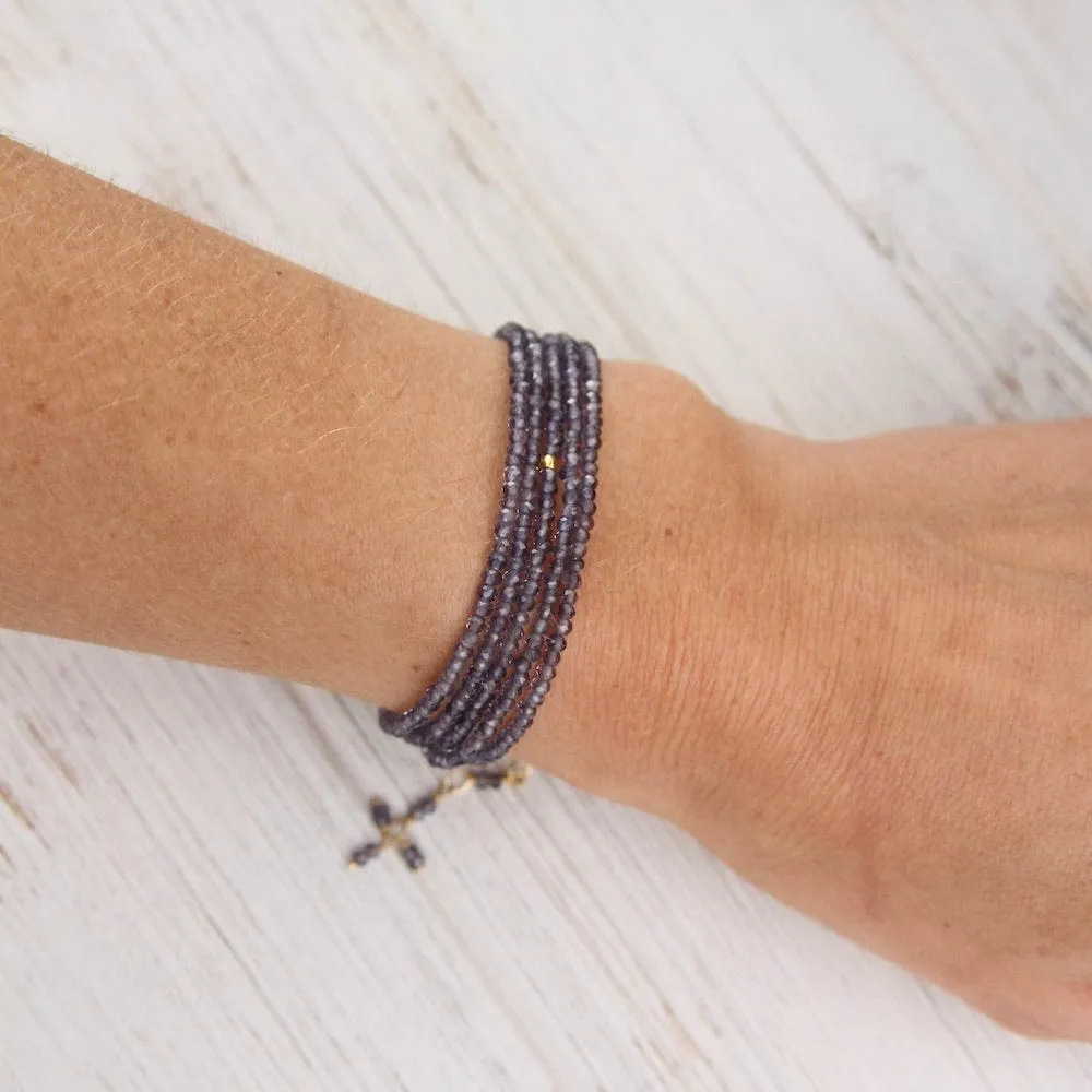 14k Iolite Wrap Bracelet & Necklace with 18K Hex Bead