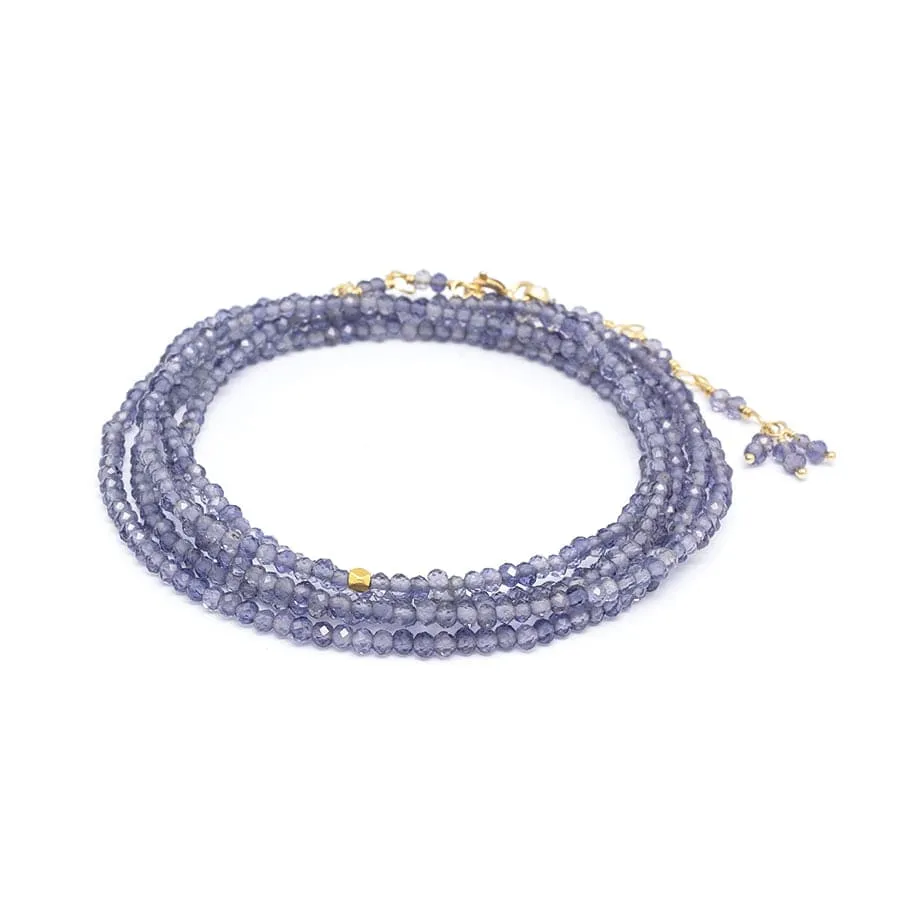 14k Iolite Wrap Bracelet & Necklace with 18K Hex Bead