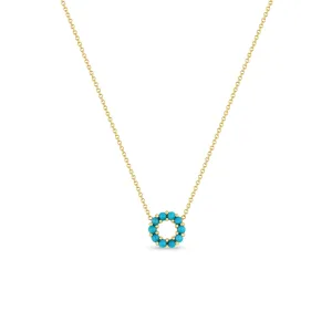 14k Small Prong Turquoise Circle Necklace