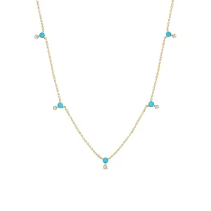 14k Stacked Prong Turquoise & Diamond Station Necklace