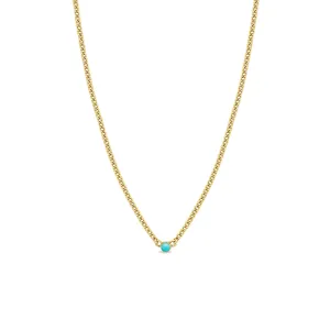 14k Turquoise Bezel Extra Small Curb Chain Necklace