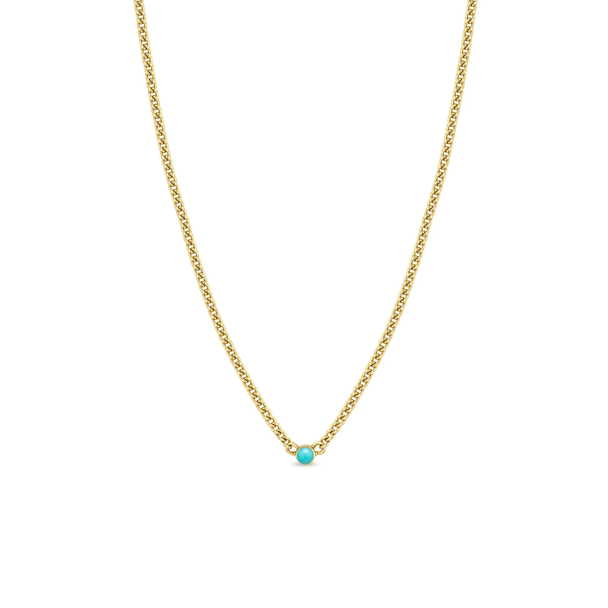 14k Turquoise Bezel Extra Small Curb Chain Necklace