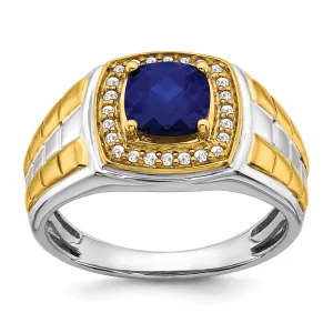14k Two-tone Gold Created Sapphire and Diamond Mens Ring 14k Two-tone Gold Created Sapphire and Diamond Mens Ring