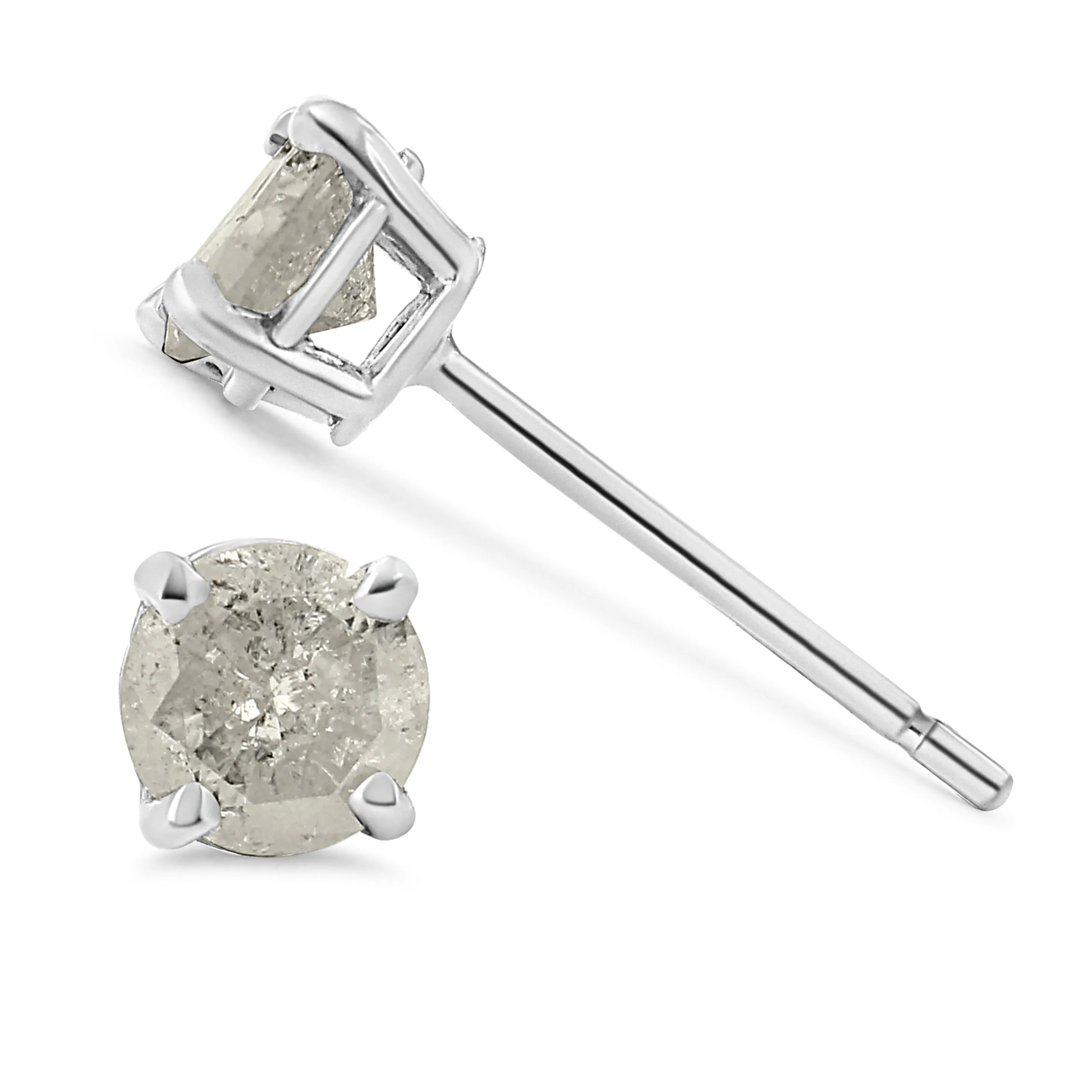14K White Gold 1 1/2 Cttw Lab Grown Pink Cushion 4-Prong Set Classic Diamond Solitaire Stud Earrings