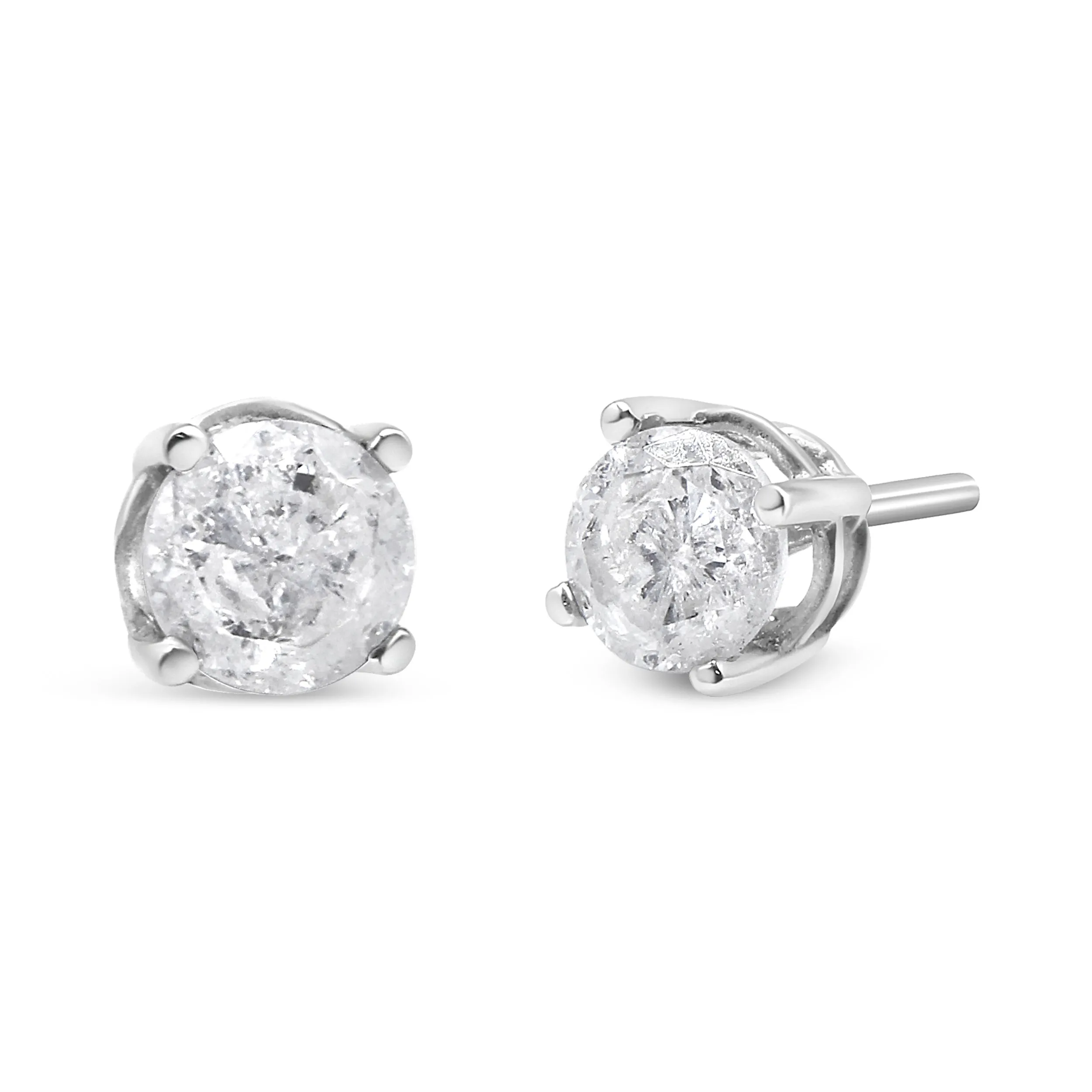 14K White Gold 1 1/2 Cttw Lab Grown Pink Cushion 4-Prong Set Classic Diamond Solitaire Stud Earrings