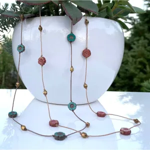 16" Choker Flower Knotted Necklace - 2 colors Turquoise Pink: Turquoise