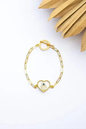18K Link Heart of Fatima Bracelet