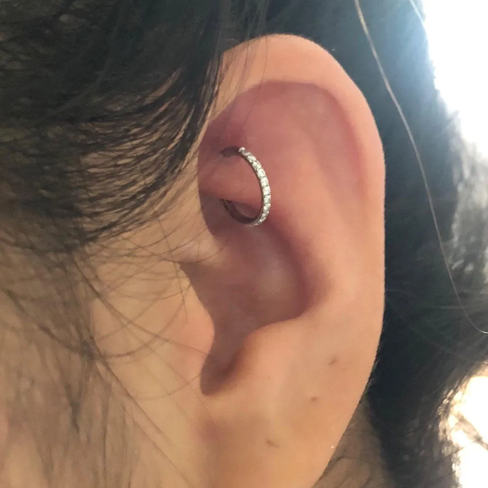 20G Titanium Nose Ring Hinged Segment CZ Hoop Ring