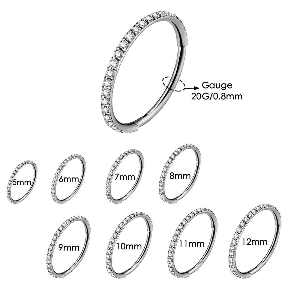 20G Titanium Nose Ring Hinged Segment CZ Hoop Ring