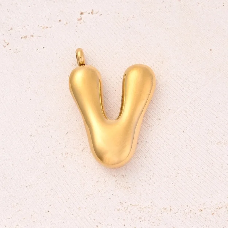 5 Pcs/Package 25x14mm 25x15mm 25x22mm Hole 2~2.9mm 304 Stainless Steel 18K Gold Plated Letter Bubble Simple Polished Pendant