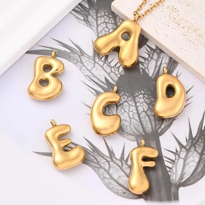 5 Pcs/Package 25x14mm 25x15mm 25x22mm Hole 2~2.9mm 304 Stainless Steel 18K Gold Plated Letter Bubble Simple Polished Pendant