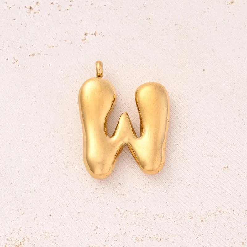 5 Pcs/Package 25x14mm 25x15mm 25x22mm Hole 2~2.9mm 304 Stainless Steel 18K Gold Plated Letter Bubble Simple Polished Pendant