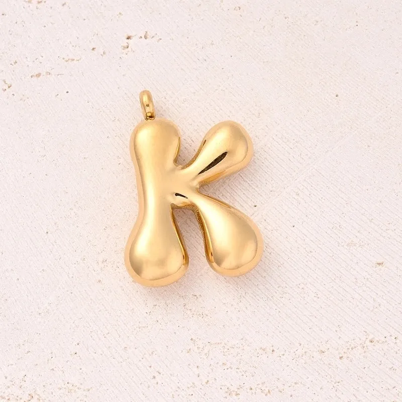 5 Pcs/Package 25x14mm 25x15mm 25x22mm Hole 2~2.9mm 304 Stainless Steel 18K Gold Plated Letter Bubble Simple Polished Pendant