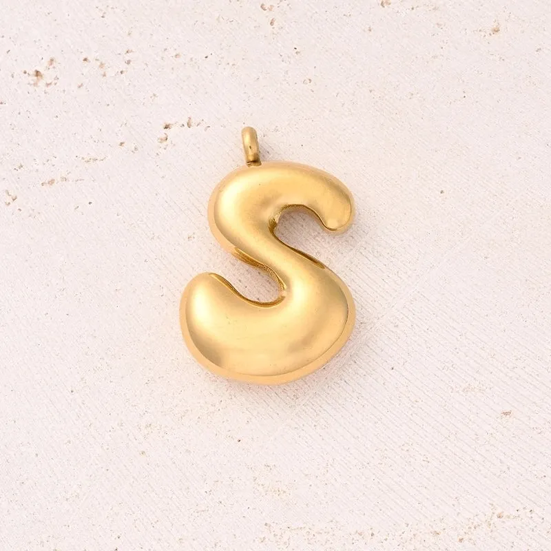 5 Pcs/Package 25x14mm 25x15mm 25x22mm Hole 2~2.9mm 304 Stainless Steel 18K Gold Plated Letter Bubble Simple Polished Pendant