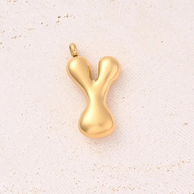 5 Pcs/Package 25x14mm 25x15mm 25x22mm Hole 2~2.9mm 304 Stainless Steel 18K Gold Plated Letter Bubble Simple Polished Pendant