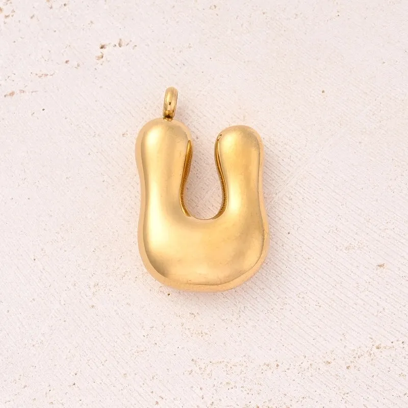 5 Pcs/Package 25x14mm 25x15mm 25x22mm Hole 2~2.9mm 304 Stainless Steel 18K Gold Plated Letter Bubble Simple Polished Pendant