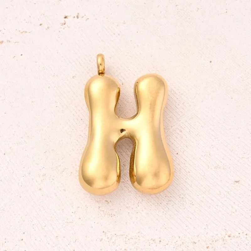 5 Pcs/Package 25x14mm 25x15mm 25x22mm Hole 2~2.9mm 304 Stainless Steel 18K Gold Plated Letter Bubble Simple Polished Pendant
