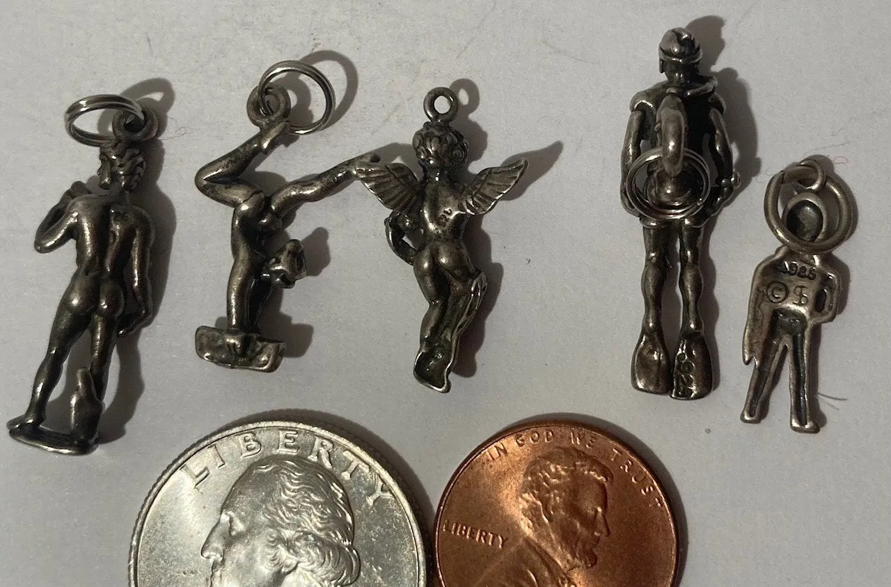 5 Vintage Sterling Silver 925 Metal Pendants, People, So Cute, Nice Designs, Pendants for Necklaces, Bracelets, Ankle, Fashion, Quality