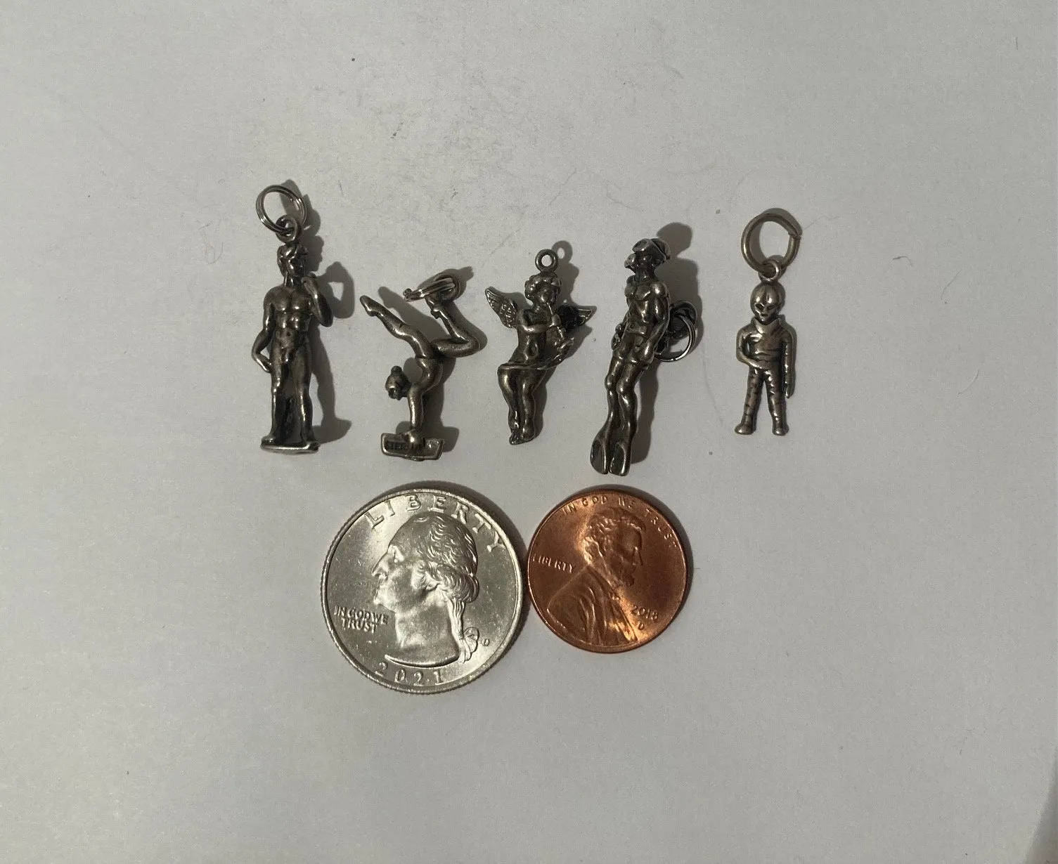 5 Vintage Sterling Silver 925 Metal Pendants, People, So Cute, Nice Designs, Pendants for Necklaces, Bracelets, Ankle, Fashion, Quality