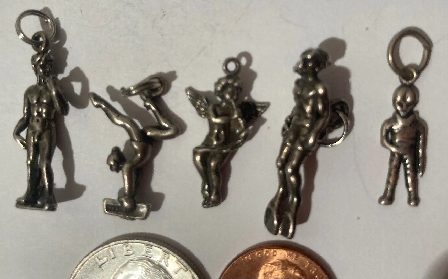 5 Vintage Sterling Silver 925 Metal Pendants, People, So Cute, Nice Designs, Pendants for Necklaces, Bracelets, Ankle, Fashion, Quality