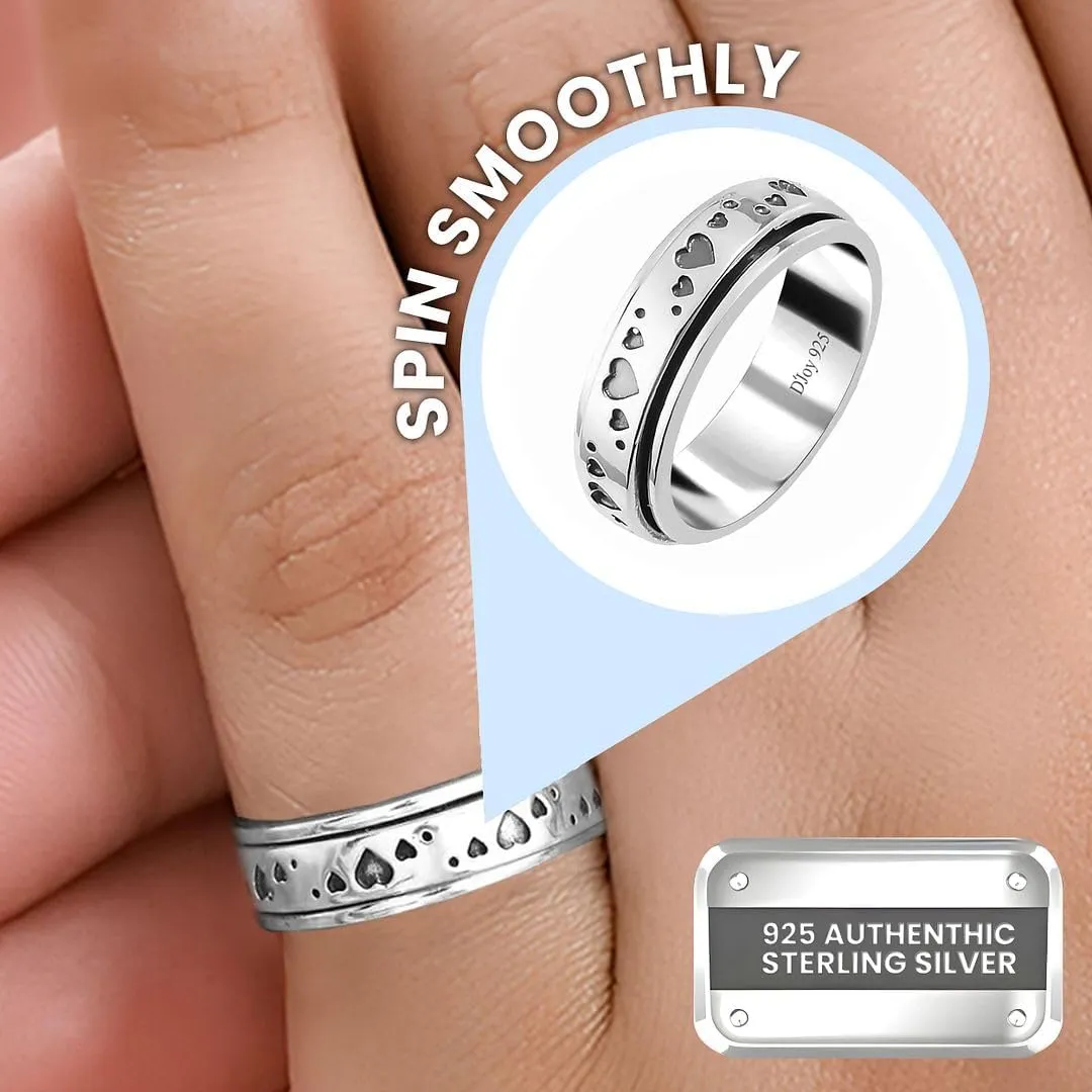 925 Sterling Silver Fidget Ring Spinner Moon Star Anxiety Ring for Women Men Platinum Plated Jewelry Stress Anxiety Relief Items Promise Engagement Wedding Band Birthday Gifts for Women