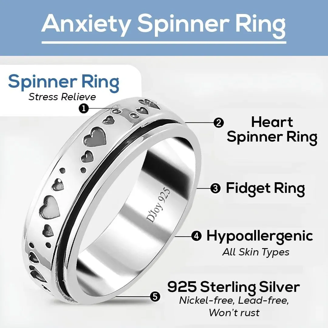 925 Sterling Silver Fidget Ring Spinner Moon Star Anxiety Ring for Women Men Platinum Plated Jewelry Stress Anxiety Relief Items Promise Engagement Wedding Band Birthday Gifts for Women