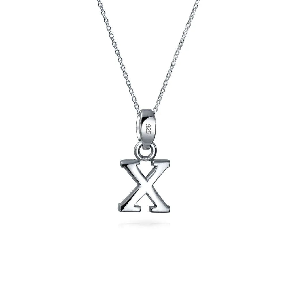 ABC Block Letter Initial Pendant Necklace in Sterling Silver A-Z Alphabet