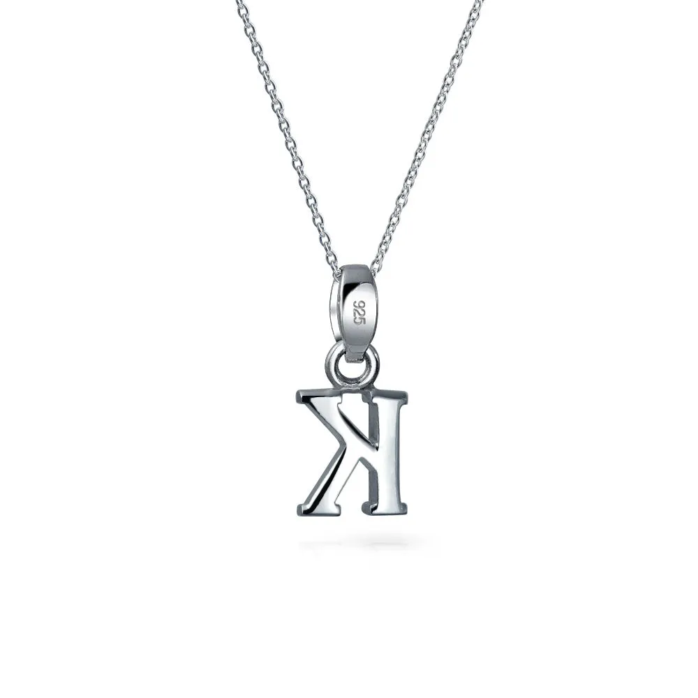 ABC Block Letter Initial Pendant Necklace in Sterling Silver A-Z Alphabet