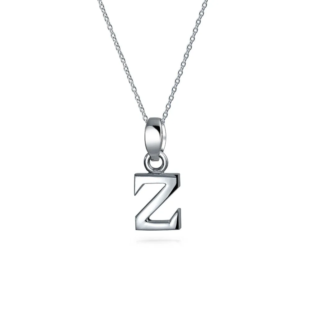 ABC Block Letter Initial Pendant Necklace in Sterling Silver A-Z Alphabet