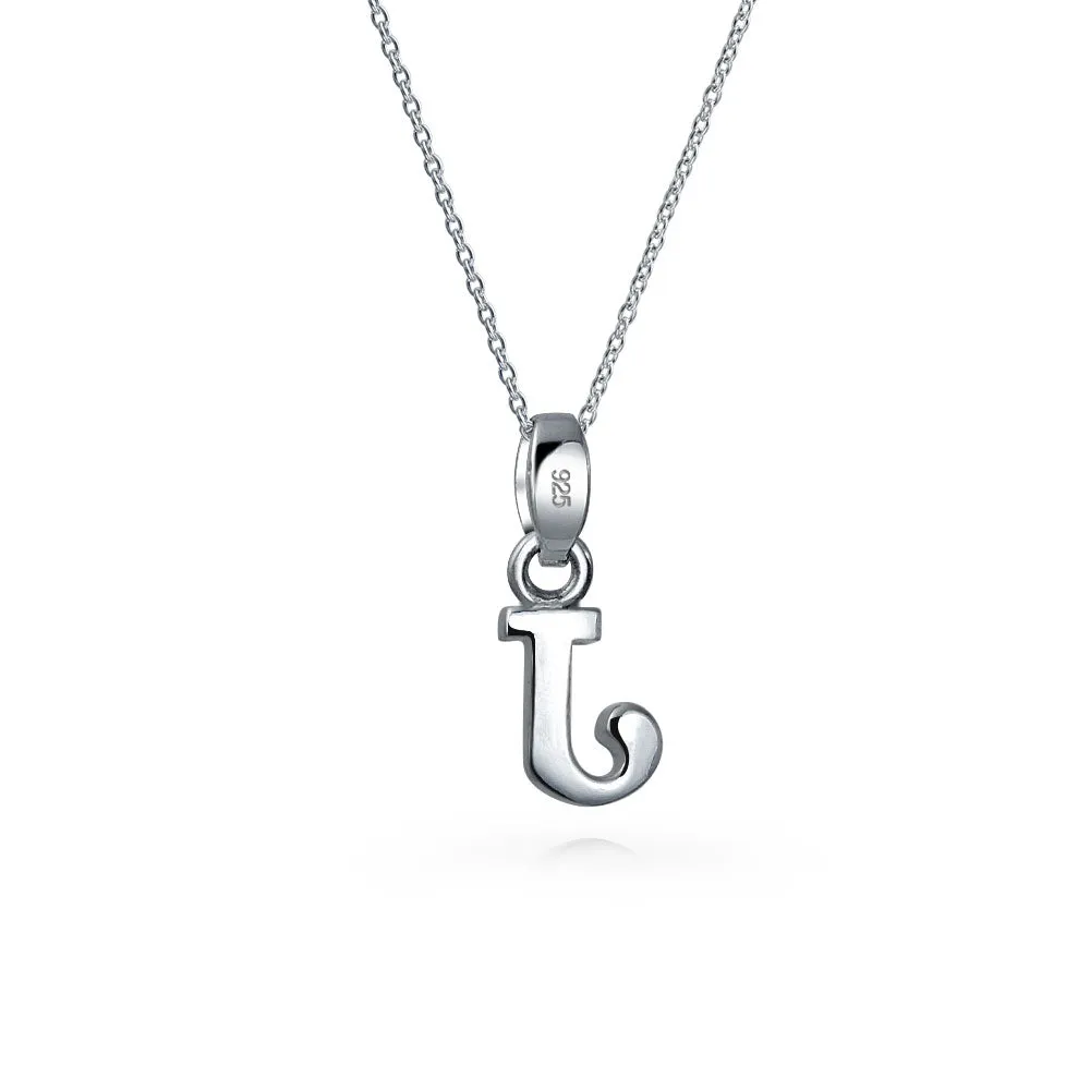 ABC Block Letter Initial Pendant Necklace in Sterling Silver A-Z Alphabet