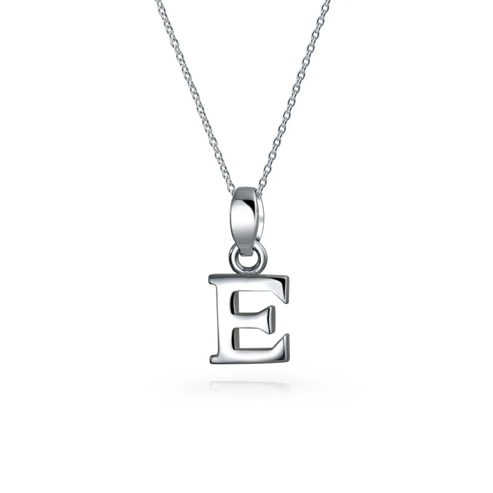 ABC Block Letter Initial Pendant Necklace in Sterling Silver A-Z Alphabet