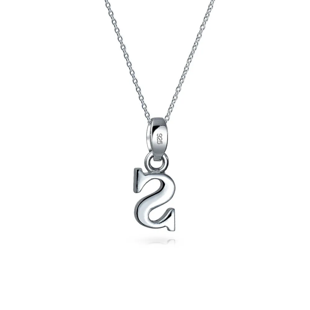 ABC Block Letter Initial Pendant Necklace in Sterling Silver A-Z Alphabet