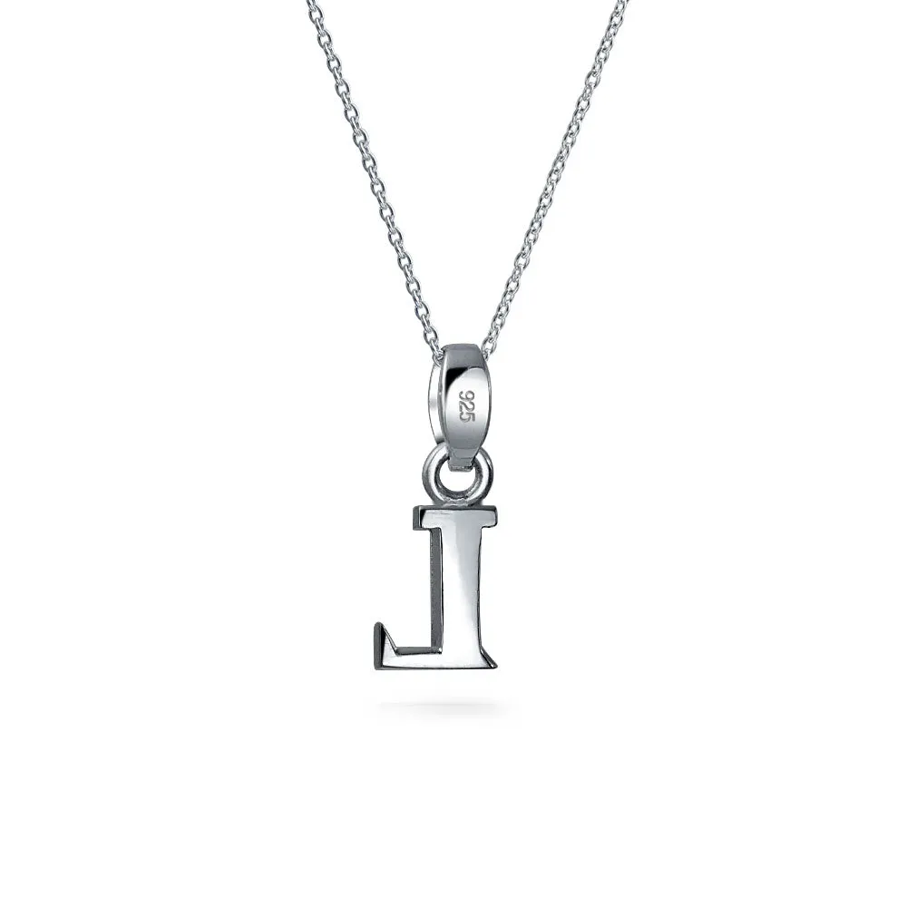 ABC Block Letter Initial Pendant Necklace in Sterling Silver A-Z Alphabet