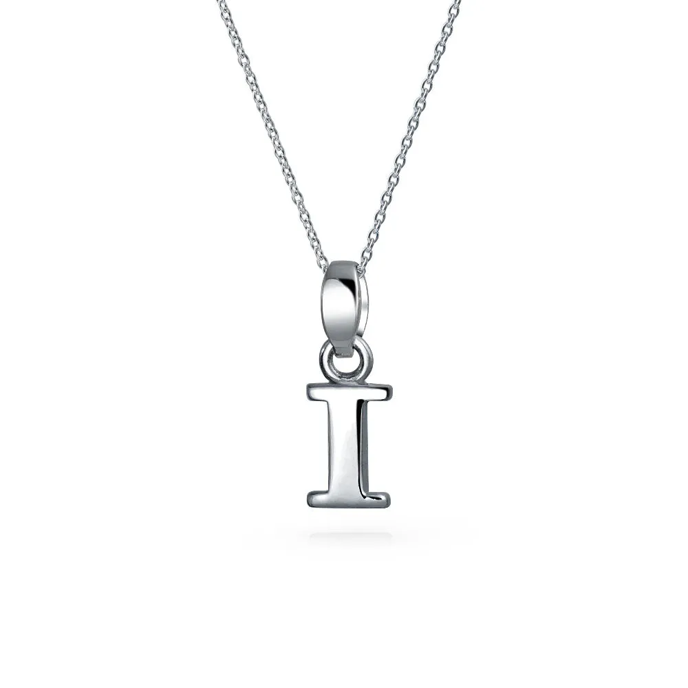 ABC Block Letter Initial Pendant Necklace in Sterling Silver A-Z Alphabet
