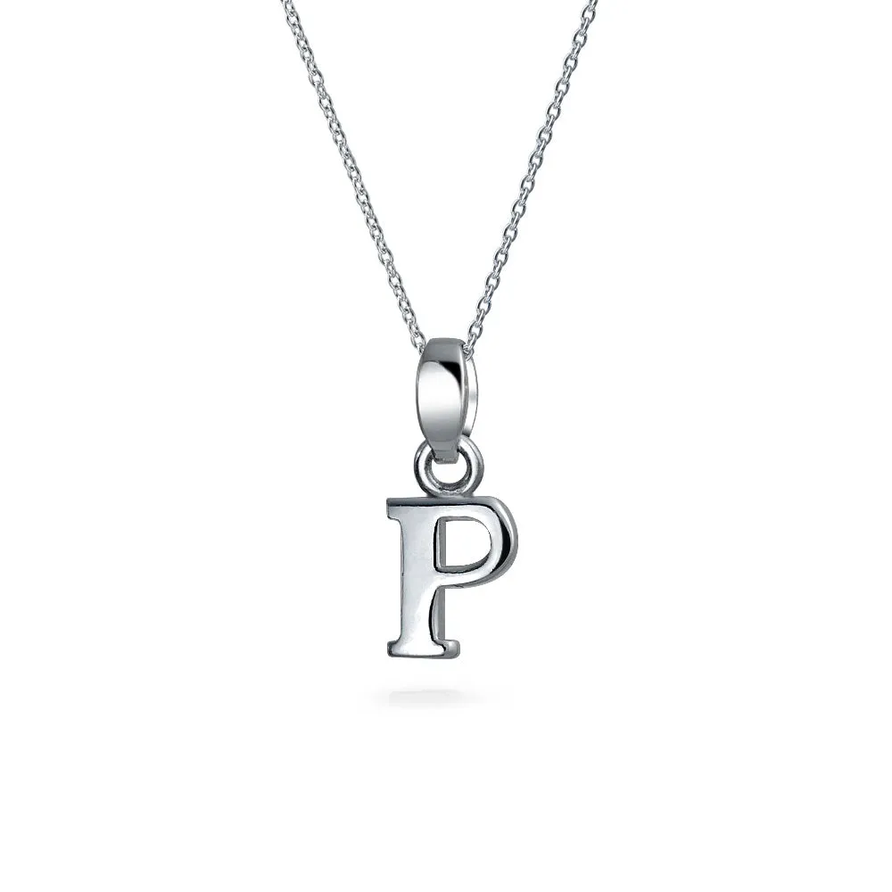 ABC Block Letter Initial Pendant Necklace in Sterling Silver A-Z Alphabet