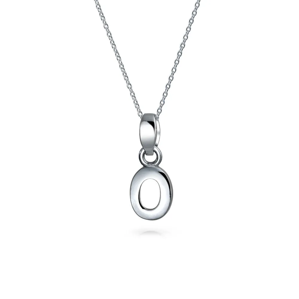 ABC Block Letter Initial Pendant Necklace in Sterling Silver A-Z Alphabet