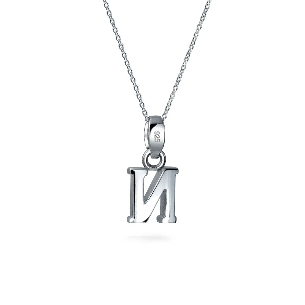 ABC Block Letter Initial Pendant Necklace in Sterling Silver A-Z Alphabet