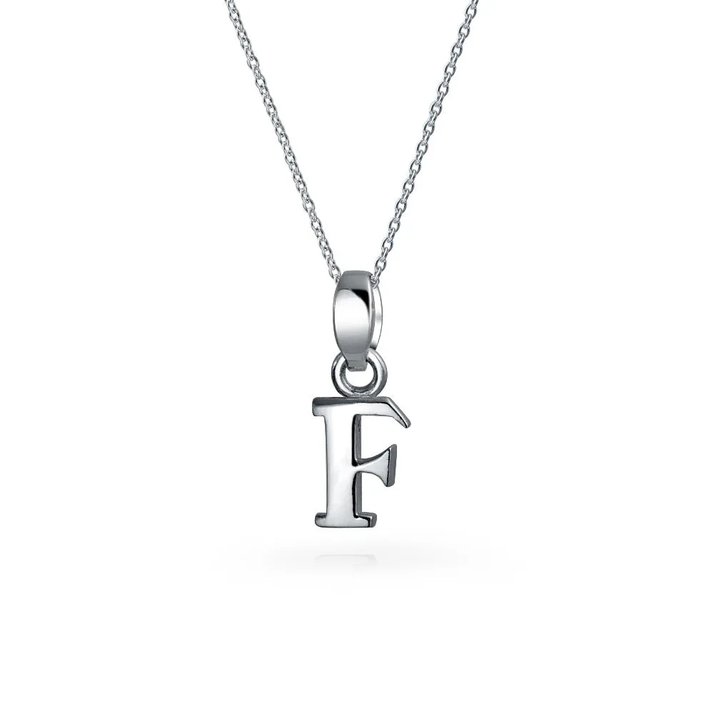 ABC Block Letter Initial Pendant Necklace in Sterling Silver A-Z Alphabet