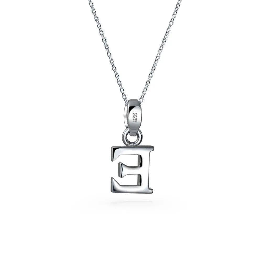 ABC Block Letter Initial Pendant Necklace in Sterling Silver A-Z Alphabet